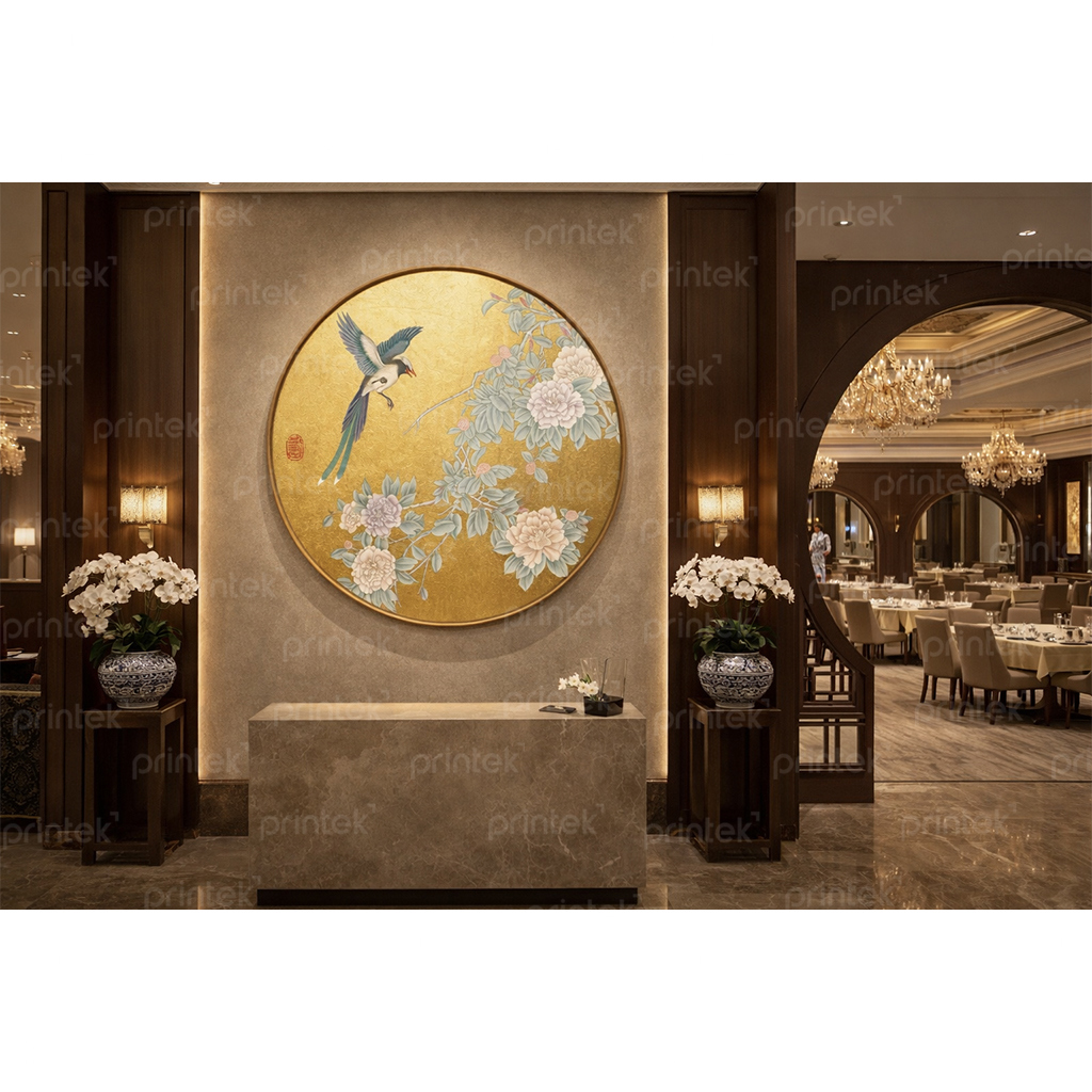 Tranh tròn hoa và chim phong cách indochine - TB13323958