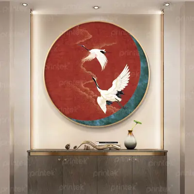 Tranh tròn chim hạc phong cách indochine - TB13323517