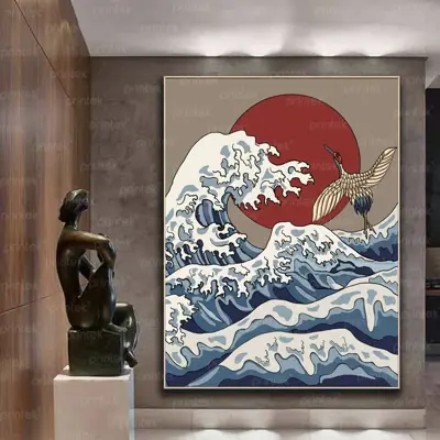 Tranh sóng biển phong cách Nhật Bản, đã có khung – MS030