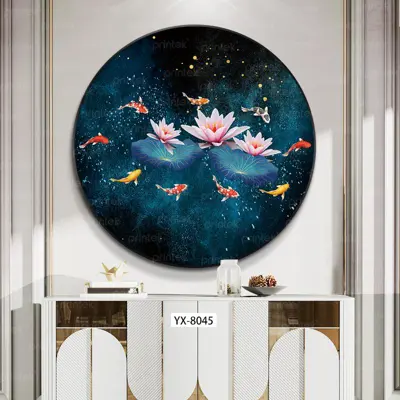 Tranh tròn Cá chép hoa sen, đã có khung – YX-8045